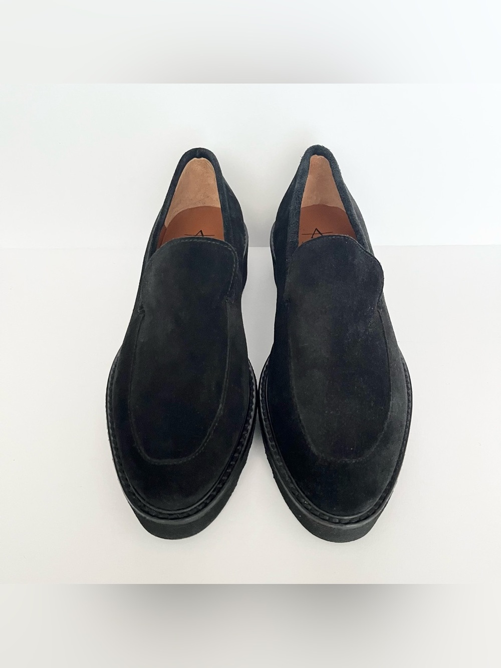 Aquatalia Women's Black Suede Platform Loafers Size 6 Minimalist Quiet Luxury